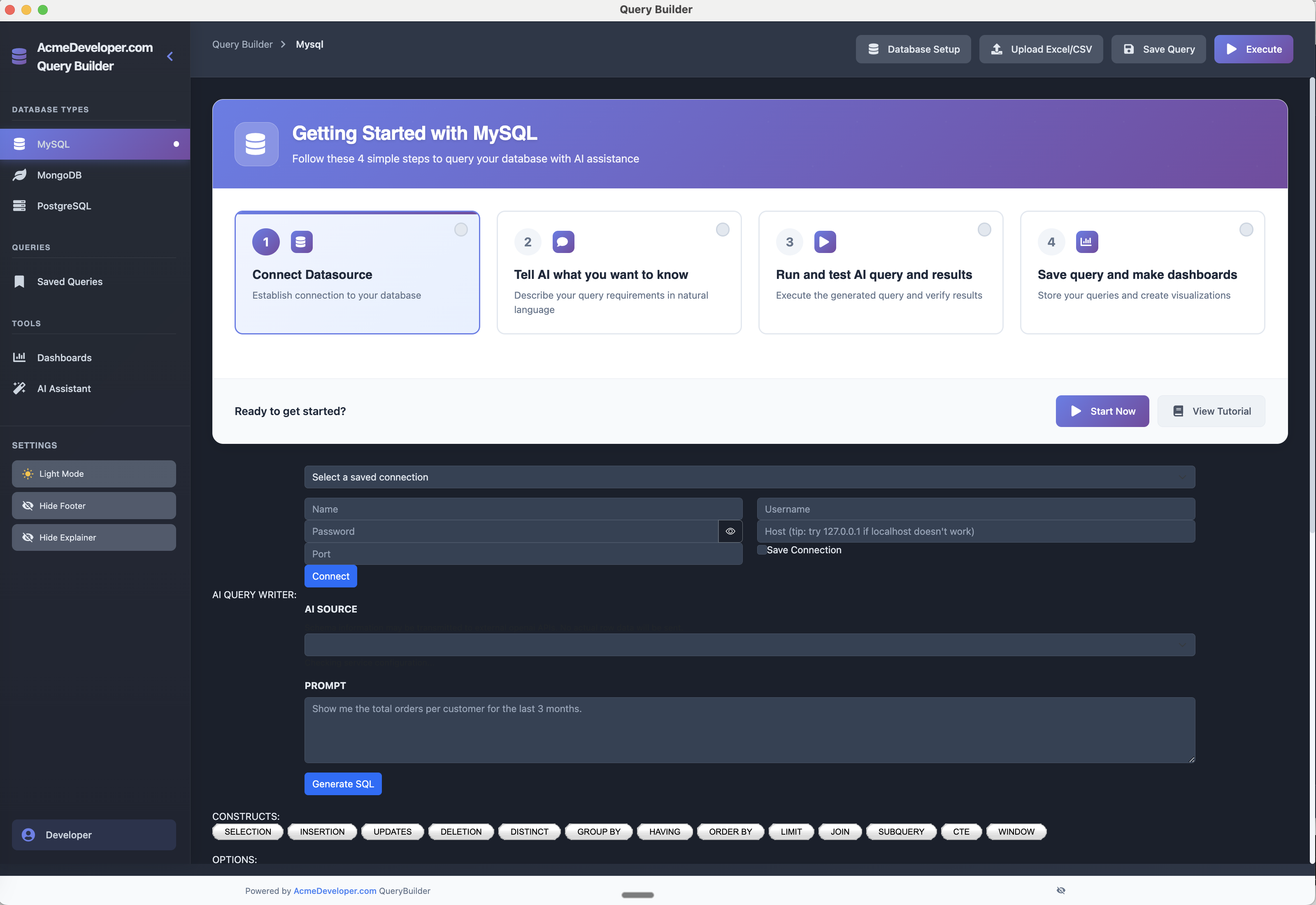 Acme Developer Query Builder Dashboards