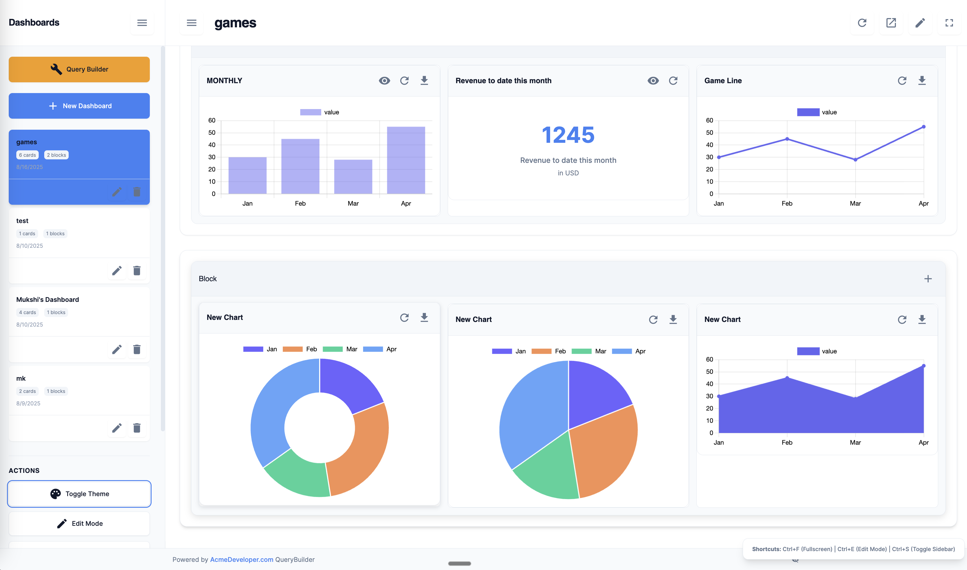 Acme Developer Query Builder Dashboards