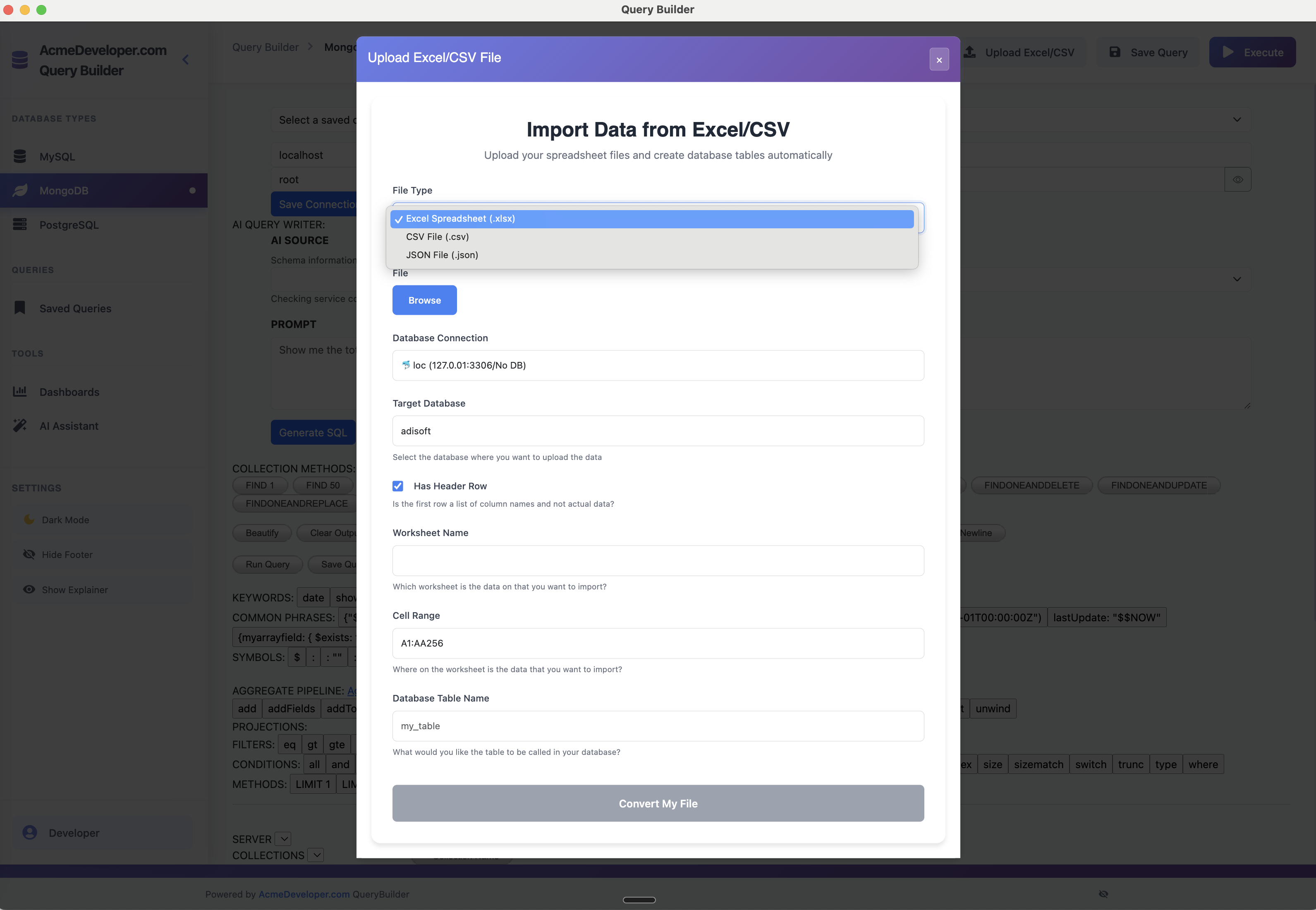 Acme Developer Query Builder Dashboards