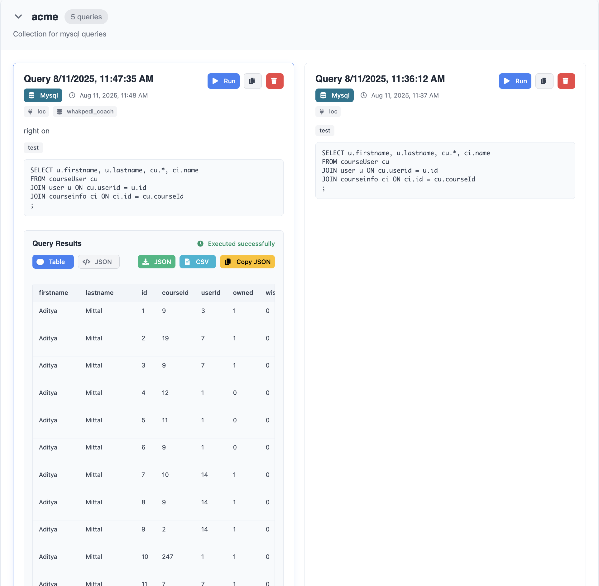 Acme Developer Query Builder Dashboards